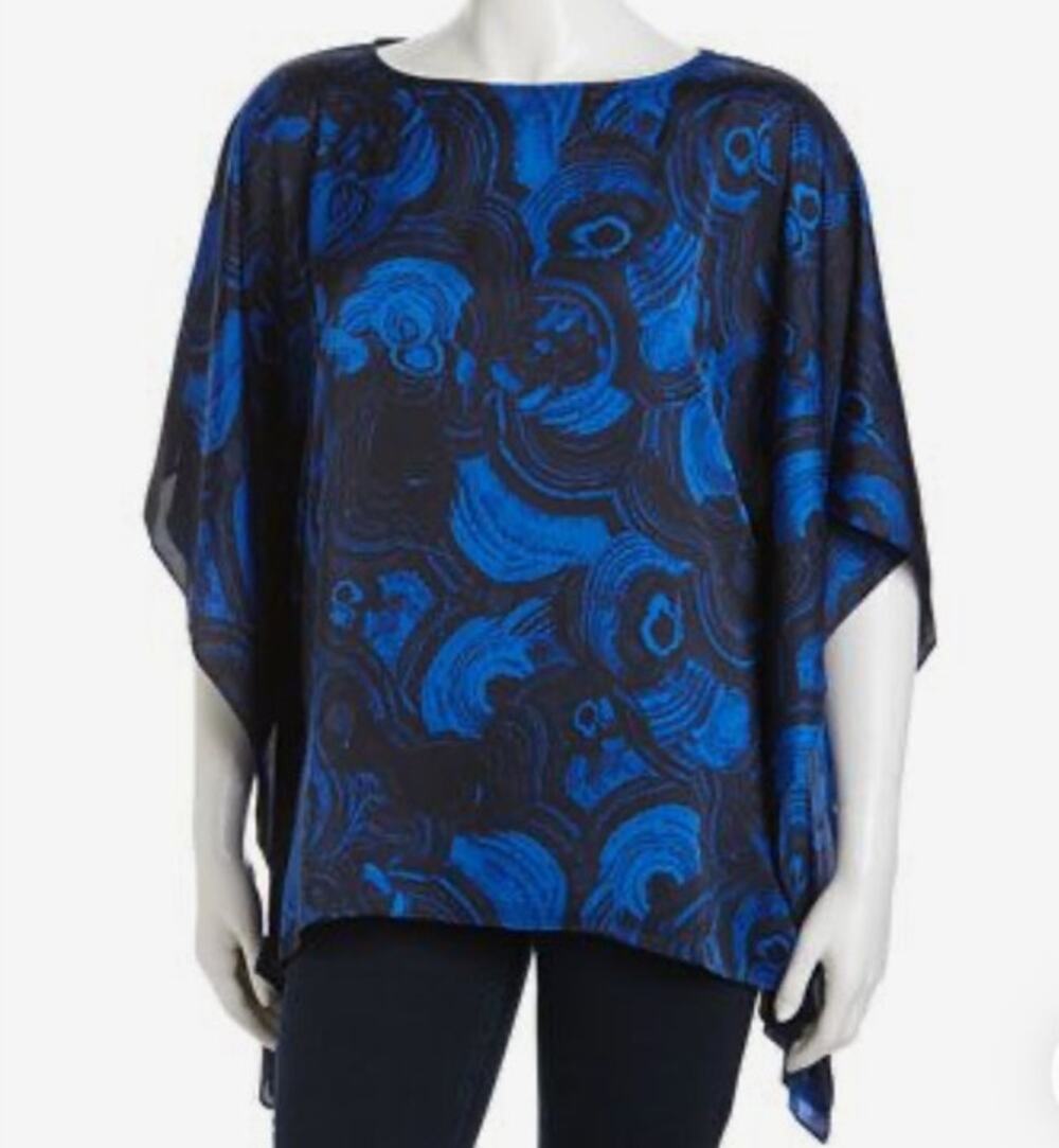 Michael Kors Swirl Print Satin Feel Tunic Flutter Top Size XL Beach Boho EUC